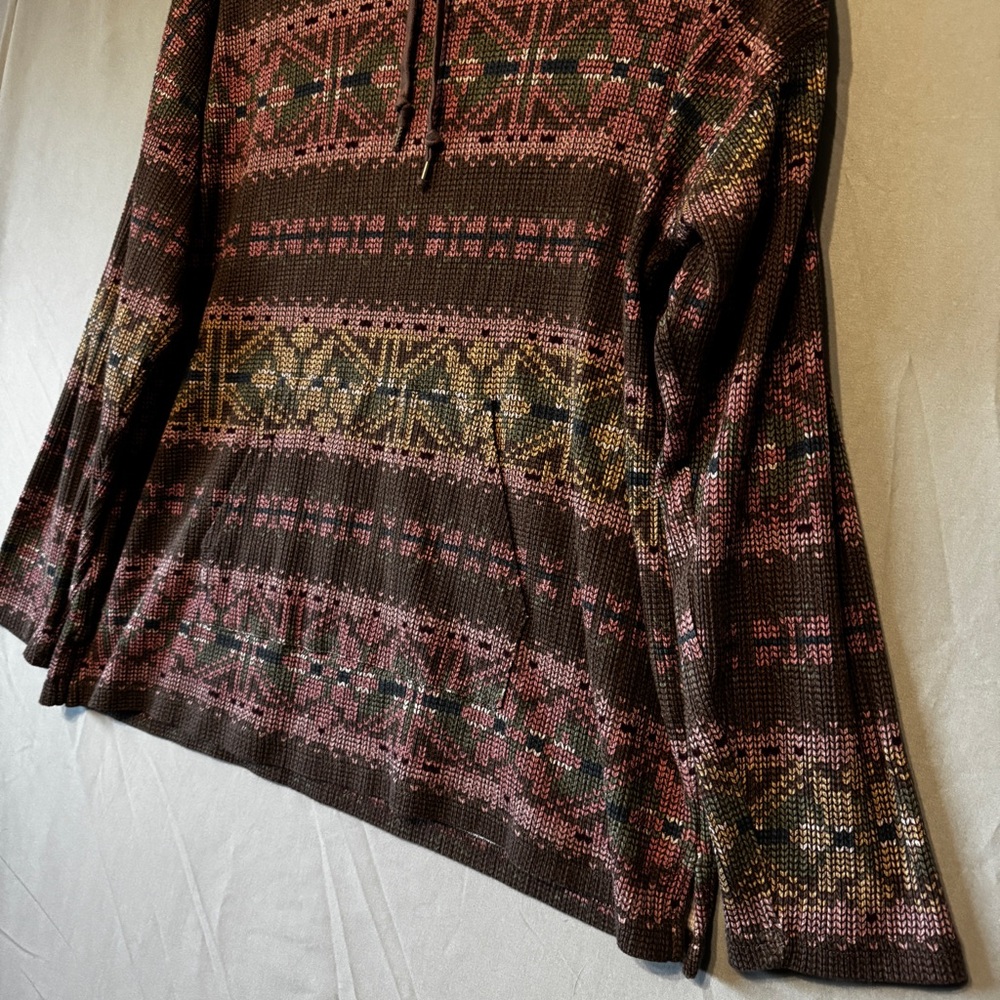Chaps Womens Fair Isle Mock Neck Top Large Cotton Southwest Aztec Cottagecore - Picture 6 of 10